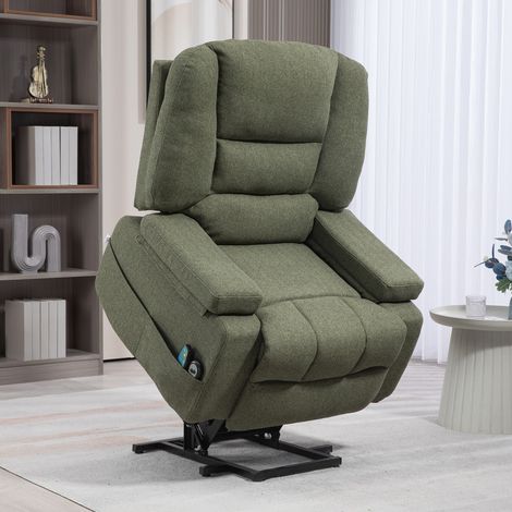 Sillón reclinable eléctrico con funciones de masaje y calor, inclinación ajustable, reposapiés, mando a distancia, color verde. (1/5)
