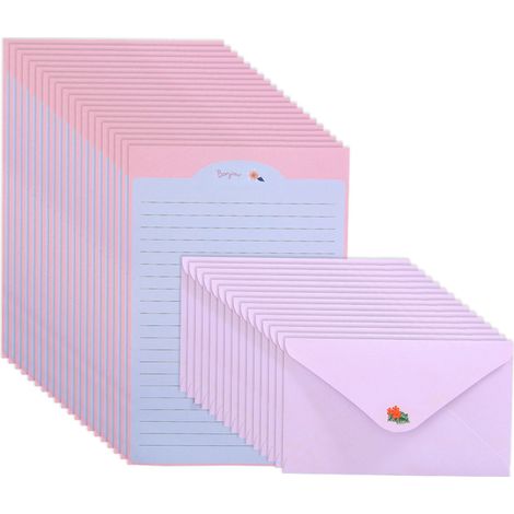 Ensemble de papier à lettres ligné et d'enveloppes, pour cartes, anniversaires, mariages, remises de diplômes, 30 enveloppes et 60 feuilles de papier (1/5)