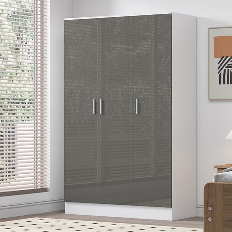Reflect 3 Door Plain Wardrobe - Grey Gloss & Matt White - Hanging Rail & 4 Shelves - Modern Design