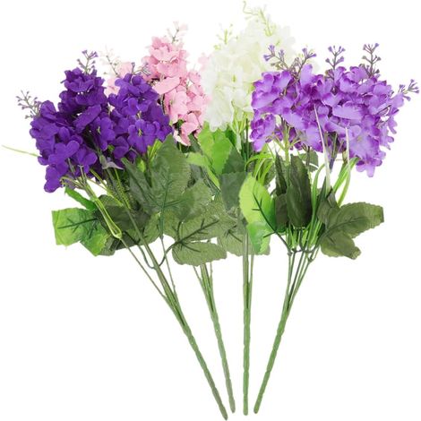 Lot de 4 Tiges de Fleurs Artificielles de Jacinthe 5 Fleurs Colorées Violet Foncé Violet Clair Blanc Crème Rose Décorations de Fête et Intérieur Résistantes la (1/5)