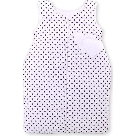 Saco de dormir de algodón para niños, talla M, de 6 a 12 meses, TOG 2.5, aislante para todo el año, lunares negros sobre fondo blanco. (1/3)