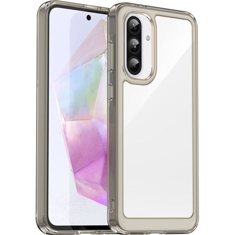 Custodia spaziale per Samsung Galaxy A56 con cornice flessibile - Semitrasparente, nera (1/5)
