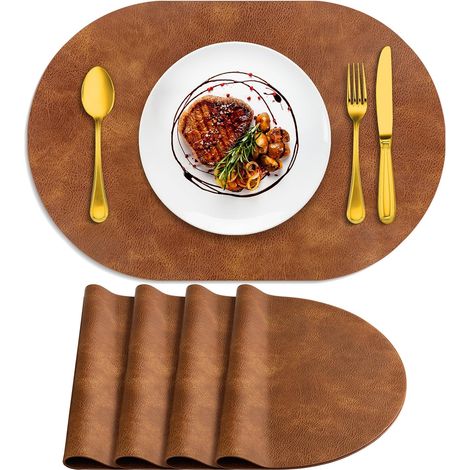 Lot de 4 sets de table ovales résistants à la chaleur, lavables, 30,5 x 43,2 cm, imperméables et faciles à nettoyer pour cuisine, salle à manger, marron curcuma'Marron Curcuma 4Pcs, 12" x 17"'Marron C (1/5)