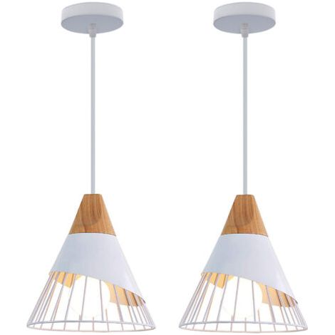 royaluxe- 2PCS Lampe À Suspension Rétro Suspension Luminaire E27 En Forme De Cage En Métal Suspension Lustre Vintage Plafonnier D'Intérieur Blanc (1/5)