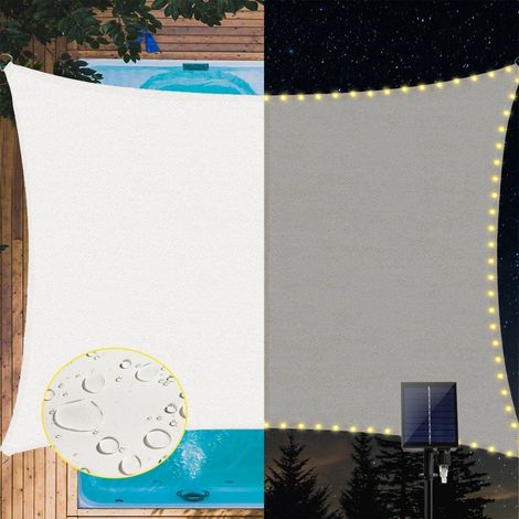 Voile d'ombrage 2x3m blanc avec LED solaire, 98% UV, imperméable (1/5)