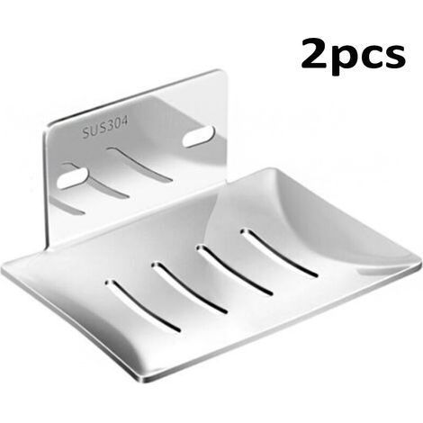 (Argenté)Porte Savon Mural Auto-Adhésif - Porte Savon INOX Salle de Bain - Porte Savon Mural sans Perçage - Support Savon Mural Salle de Bain pour Éponges Brosses Savon(2pcs) (1/5)