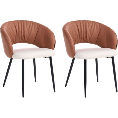 Set of 2 Chairs Light Beige Fabric Upholstery Golden Brown Backrest Metal Legs Modern Design Dining Room Living Room WALLA (1/5)