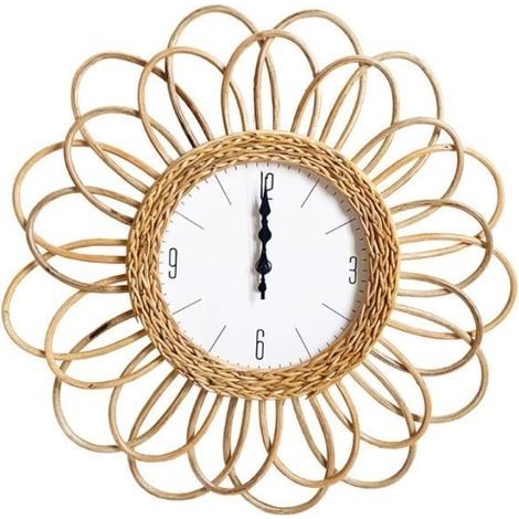 Wanduhr, handgeflochtener Rattanrahmen – Schlichtes Design – 20 x 45 cm – Für den Innenbereich