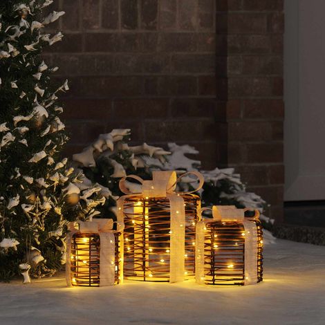 vidaXL Gift Box Decoration 3 pcs Warm white 20 x 20 x 20 cm Rattan (1/5)