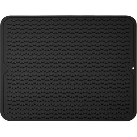 Sollbry Tapis Egouttoir Vaisselle, 40x 50 CM Tapis de Séchage Vaisselle en Silicone, pour Égouttoir Vaisselle de Cuisine, Un Séchage Rapide, Résistant à la Chaleur Antidérapant - Noir (1/5)