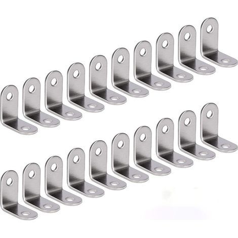 Escuadra de ángulo recto de acero inoxidable de 90 grados, soporte de esquina en forma de L, soporte de fijación, color plata, 20 piezas, 30 x 30 x 16 mm (1/5)