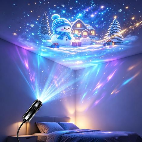 Projecteur Plafond,Plug and Play HD Christmas Scene Projector with 24 Festive Scenes 5D Holographic Night Light Projector 24 Festive Scenes 360° Adjustable,D-24PCS (1/5)