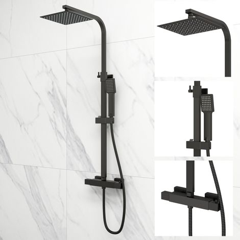 SKY Bathroom NEW Thermostatic Bar Mixer Shower Valve&Square Matte Black Showerhead Set