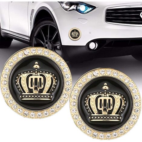 Set mit 2 verchromten Metallaufklebern, 3D-Diamantkronen-Autoemblem, für Stoßstangen.