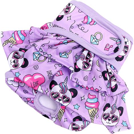 Couches pour chienne motif panda, mignonnes, anti-fuites, respirantes, réutilisables et lavables, violettes, taille XS (1/2)