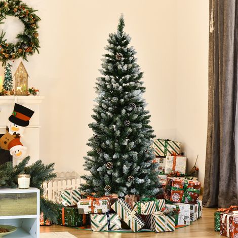 Sapin de Noël artificiel, 630 branches, 37 cônes, pointes enneigées, ignifugé, 150 cm (1/5)