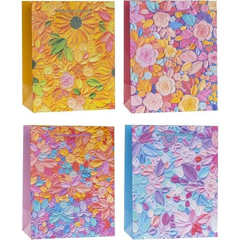 Borsa con fiori glitterati 31x42x10cm, rosette miste