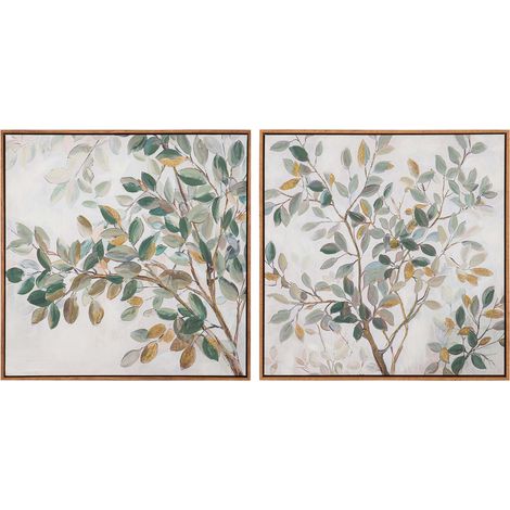 2er Set Blumenbilder 80% handgemalt 60X4X60 Cm (1/4)