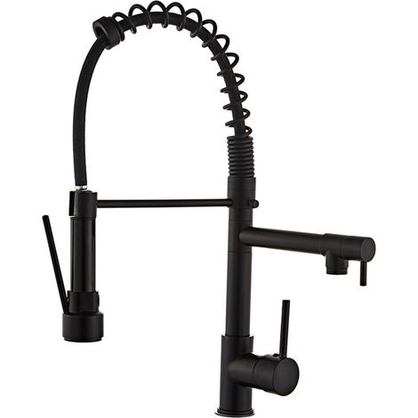 Robinet Cuisine Noir avec Douchette Extractible Double Jet Mitigeur Évier Inox Nickel Brossé Tuyau Inclus Moderne (1/5)