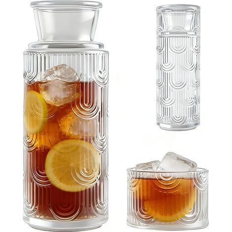 Ensemble carafe à eau avec gobelet en verre Pour rince-bouche Pour thé glacé lait café vin chambre d'amis salle de bain salon Transparent (1/5)