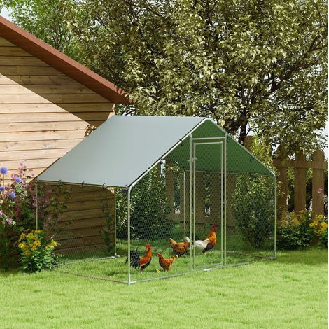 Parque exterior para gallinas 300 x 170 x 190 cm con techo impermeable anti-UV, acero galvanizado (1/5)