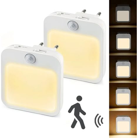Luci notturne a LED, 2 pezzi di luce notturna con sensore crepuscolare e rilevatore di movimento, luce notturna per bambini con 3 temperature di colore