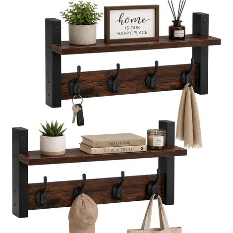 Set di 2 appendiabiti da parete, in MDF marrone e ferro. (1/5)