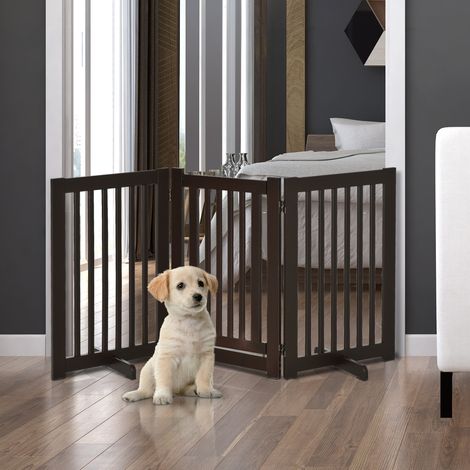 Barrière pour chien autoportante, réglable et pliable, 3 panneaux, MDF brun foncé DESVIAE (1/5)