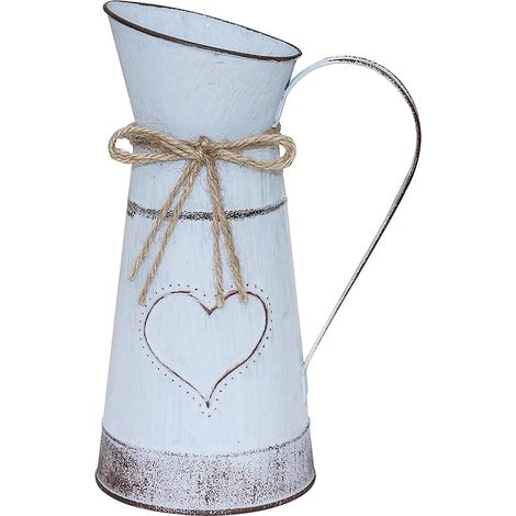 Jarrón de flores vintage, rústico, con diseño único de corazón y cuerda, galvanizado, ideal para San Valentín, balcón y sala de estar (Tuba). (1/5)