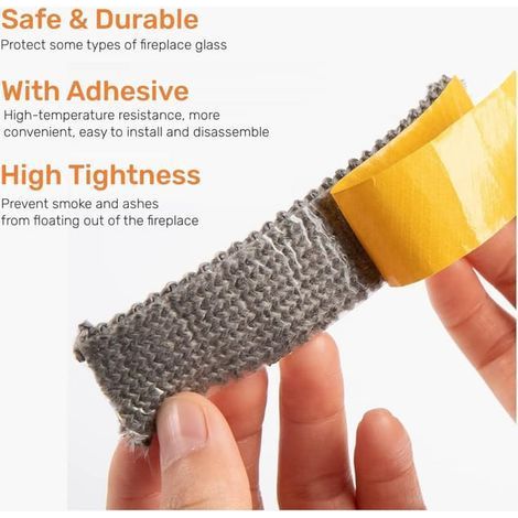 Joint Insert Cheminée, Joints Tressé Auto adhésive pour Poêle, Cheminée, Tube Poele, Porte de Four, Résistante à la Chaleur (3mm x 15mm x 2m) (1/5)
