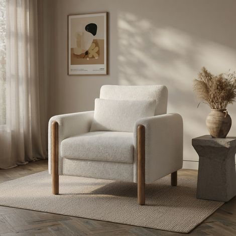 Fauteuil moderne, doté d'un coussin d'assise épais et d'un rembourrage moelleux, adapté au salon, au bureau ou à la chambre à coucher, blanc (1/5)