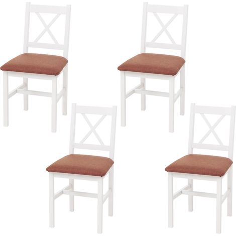 [NON UTILIZZATO] Set di 4 sedie da sala da pranzo HHG-613, schienale alto, soggiorno cucina, legno massello, bianco, cuscini arancione