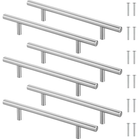 Poignée de Meuble Cuisine 128mm,6 Pièces Poignée de Porte en Acier Inoxydable,avec 12 Vis,pour Armoire,Tiroir,Placard – Argent (1/5)