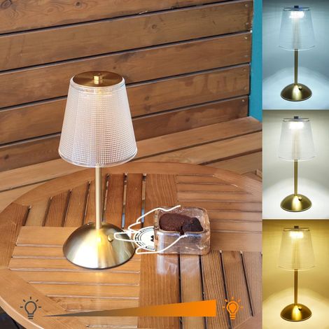 Lampe de table sans fil, rechargeable, 3 modes de couleur et lumière tactile LED à intensité variable, lampe de chevet portable rétro en métal (doré). (1/5)