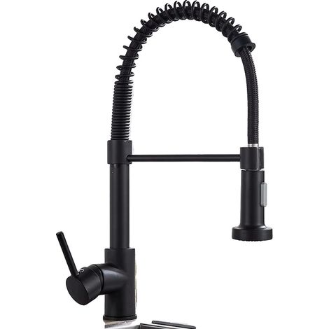 Robinet de cuisine, douchette escamotable, construction en acier inoxydable, BLANC (1/2)