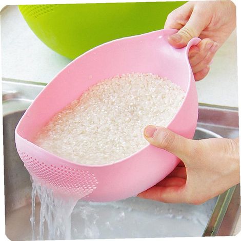 Tamis À Riz - Tamis Ronde En Plastique Rose Pour Laver Le Riz Les Légumes Et Les Fruits - Usage Multifonctionnel En Cuisine - 1 Pièce (1/5)