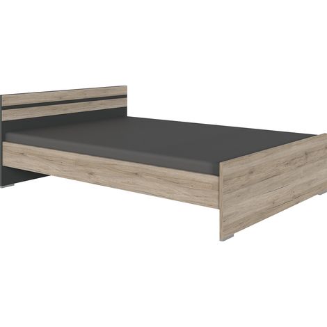 Lit pour enfant coloris Imitation chêne San Remo, rechampis graphite -Longueur 204 x Hauteur 71 x largeur 146 cm -PEGANE- (1/2)