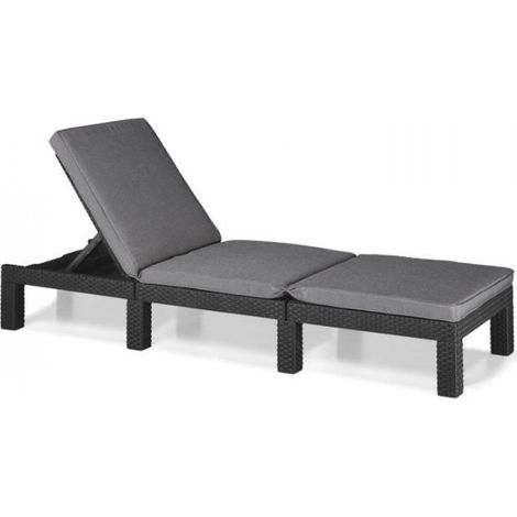 Allibert – Transat bain de soleil Daytona – Résine imitation rotin tressé – Dossier réglable 4 positions – Confort ergonomique – Gris (1/5)