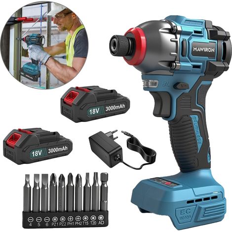 Visseuse à chocs sans fil 18V – Moteur sans balais – Couple 250 Nm – 2 batteries + 10 embouts inclus