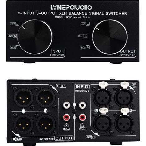 Sélecteur stéréo passif 3 entrées/3 sorties XLR symétriques / Convertisseur audio XLR symétrique vers RCA asymétrique (1/5)