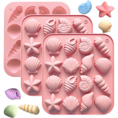 Beyamis Moules silicone animaux marins - 3 pièces étoile mer conque alimentaire (1/5)