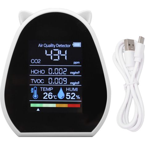 CO₂-Detektor mit Temperatur- und Feuchtigkeitsmessung – Hochpräziser Luftqualitätsmonitor für HCHO und TVOC (1/5)