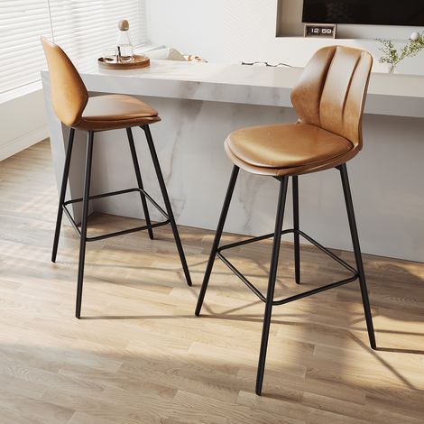 SIRHONA Lote de 2 Taburetes de Bar con Respaldo Asiento Marrón Base Negro (1/5)