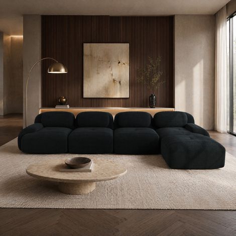 Sofá rinconera modular de 4 plazas sin montaje negro DESVIAE (1/5)