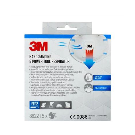3M Respirador para lijado manual y herramientas eléctricas 8822, FFP2, con válvula, 5/paquete (1/5)