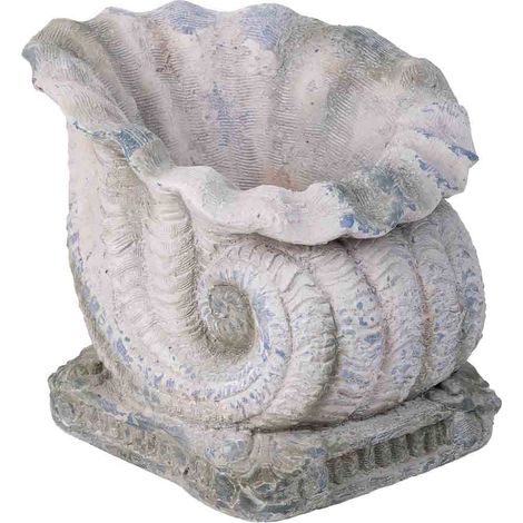 Macetero concha color piedra, 65x37x32h cm