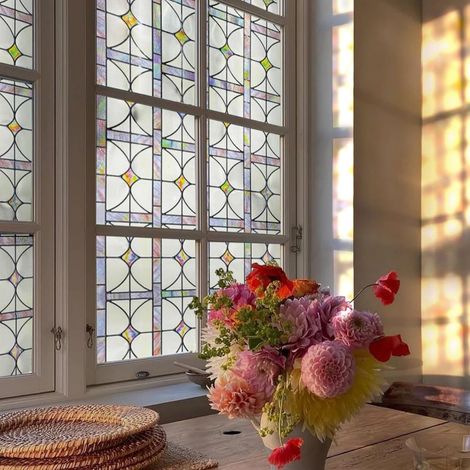 Film de fenêtre Autocollant 3D pour fenêtre en Verre coloré - Film de Protection Contre la Vue - Multicolore - Opaque - pour Salle de Bain, Porte d'entrée, Maison, Protection Solaire, Protection (1/5)