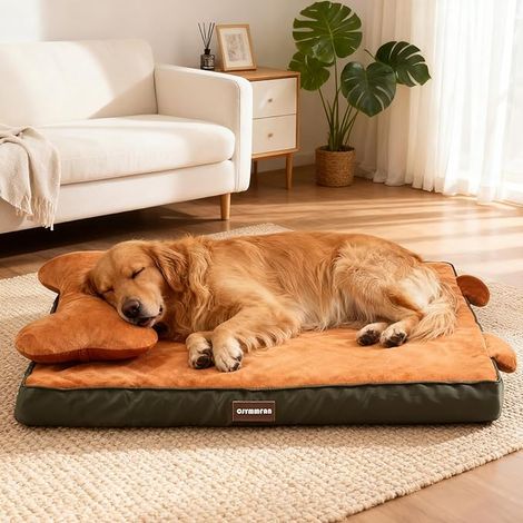 Panier Orthopédique Chien avec Bolster Tête Amovible, Lit Lavable avec Mousse Alvéolée, Coussin Chien Imperméable pour Soutenir Tête et Articulations, Matelas Chien avec Oreiller et Fond Antidérapant (1/5)