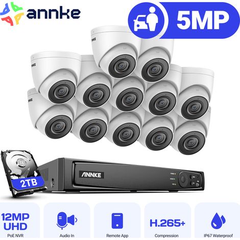 ANNKE 5MP Kit de Vidéosurveillance 16CH NVR 12 Caméras Intelligentes Microphone Vision Nocturne Kit Caméra de Surveillance Extérieur 2TB (1/5)