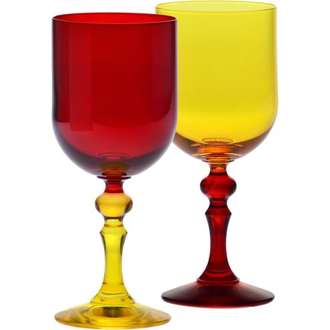 Verres colorés pour vin rouge et blanc, mocktails et eau – 2 x 300 ml – Collection Bubble – Rouge et Jaune – Cristal sans plomb – Peints à la main (1/5)